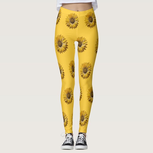 Realistic Minimal Sunflower Pattern Leggings (Front)