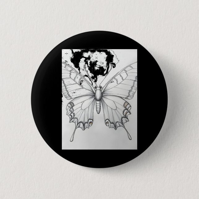 Realistic Monarch Butterfly Pencil Drawing Sticker Button (Front)
