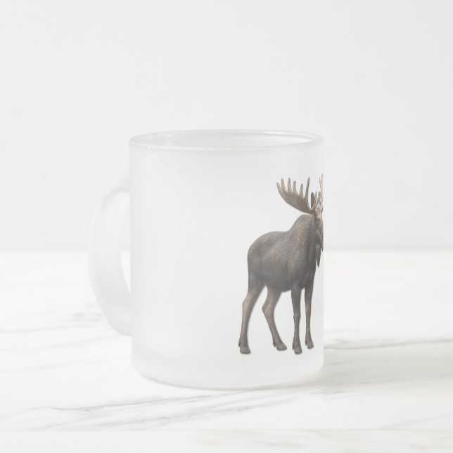 REALISTIC MOOSE DESIGN. SAMER BRASIL FROSTED GLASS COFFEE MUG (Front Left)