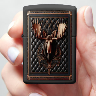 Realistic Moose Leather Framed Rustic Art Zippo Lighter