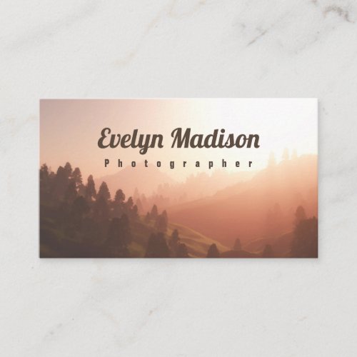 Realistic mountain landscape with sunrise business card