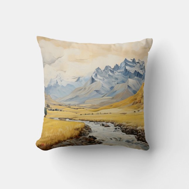 Realistic mountains throw pillow (Front)