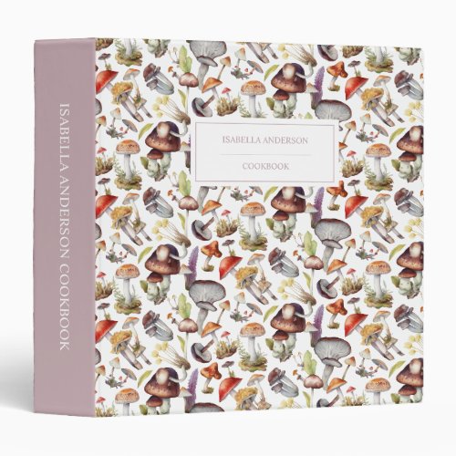Realistic mushrooms and plants pattern design 3 ring binder