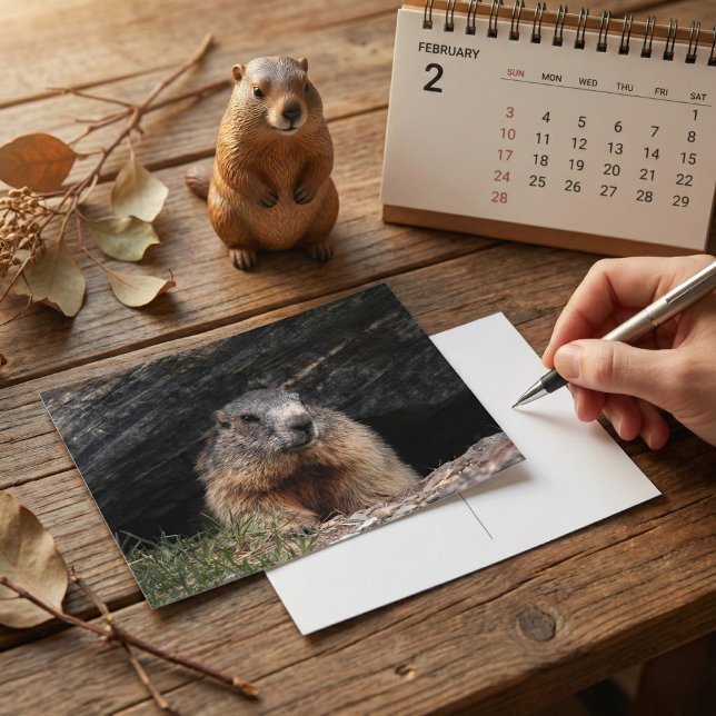 Realistic Nature Groundhog Peeking From Rocky Cave Postcard (Creator Uploaded)