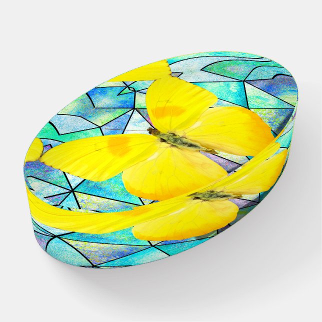 Realistic neon butterfly Gradient geometric Blue Paperweight (Angled)