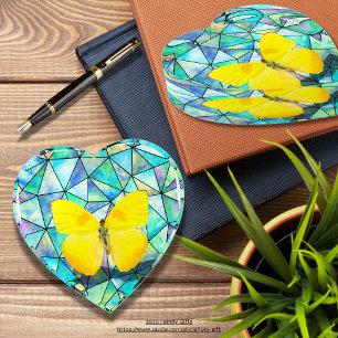 Realistic neon yellow butterfly Geometric blue Paperweight