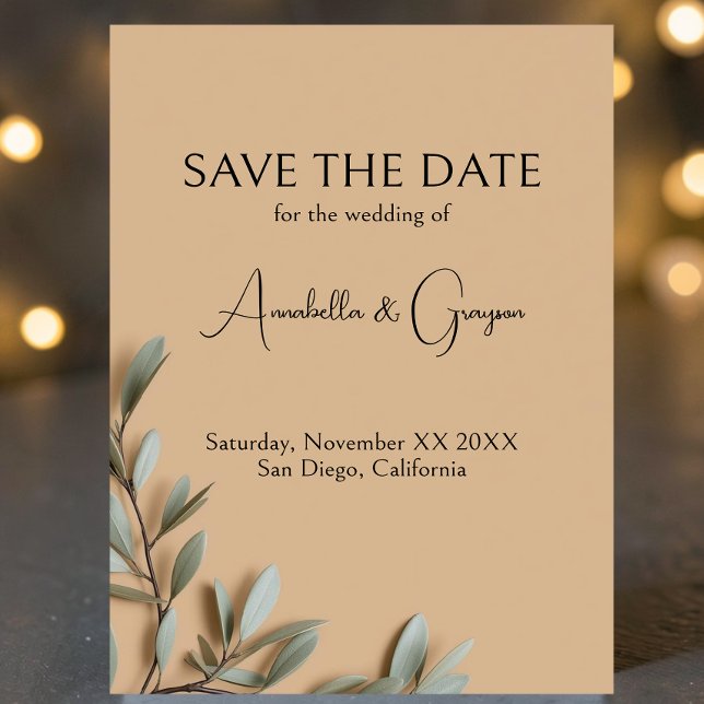 Realistic Olive Branches on Elegant Beige Wedding Save The Date (Creator Uploaded)
