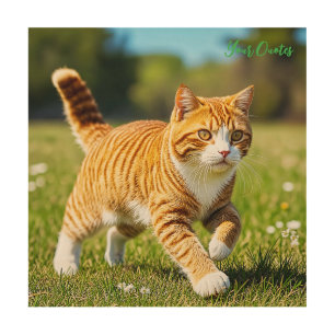 Realistic Orange Tabby Cat in Sunny Meadow Wood Wall Art