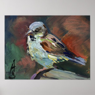 realistic painting, sparrow poster