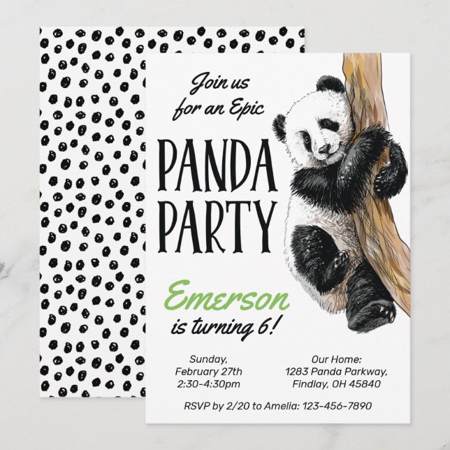 Realistic Panda Bear Birthday Party, Any Age Invitation (Front/Back)