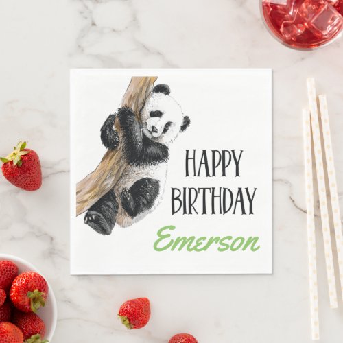Realistic Panda Bear Happy Birthday Party Any Age Napkins