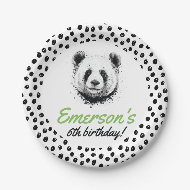 Realistic Panda Bear Name Birthday Party, Any Age Paper Plates (Front)