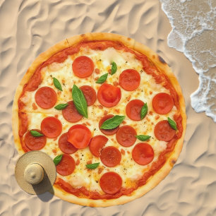 Realistic Pepperoni Pizza Round Beach Towel