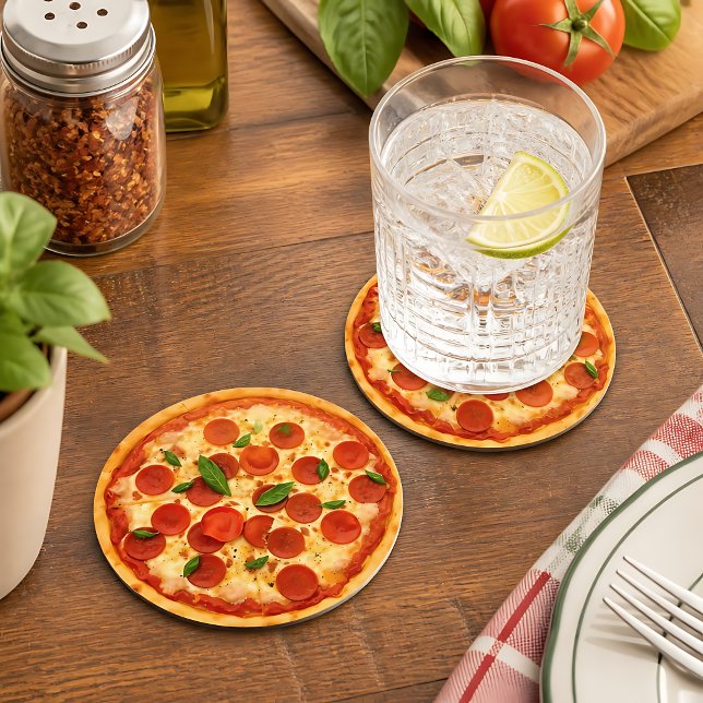 Realistic Pepperoni Pizza  Round Paper Coaster (Creator Uploaded)