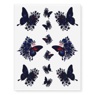 Realistic Pink & Blue Floral Butterflies Fake  Temporary Tattoos