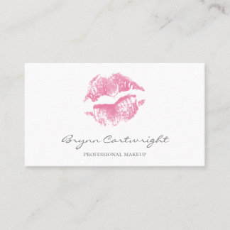 Realistic Pink Kiss Print Lips Makeup Business Card