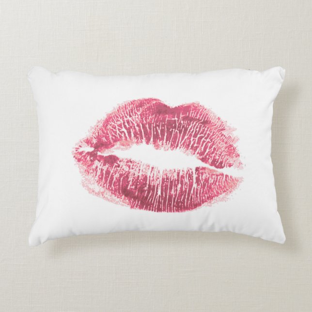 Realistic pink lips, isolated kiss accent pillow (Front)