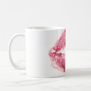 Realistic pink lips, isolated kiss coffee mug