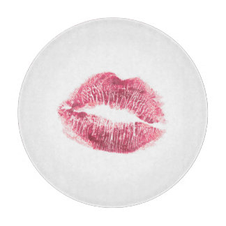 Realistic pink lips, isolated kiss cutting board