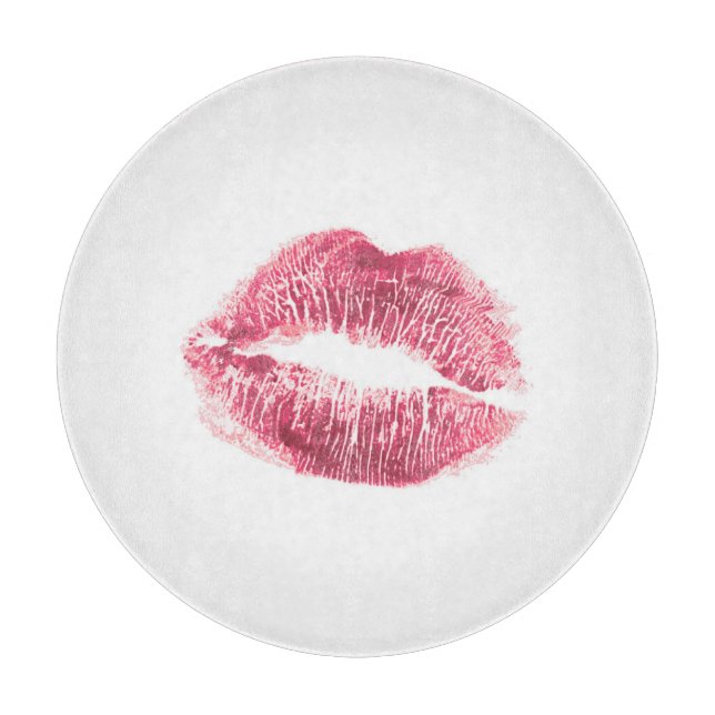 Realistic pink lips, isolated kiss cutting board (Front)