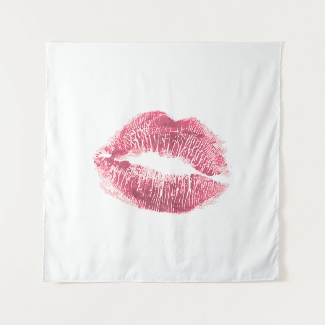 Realistic pink lips, isolated kiss tapestry (Front)