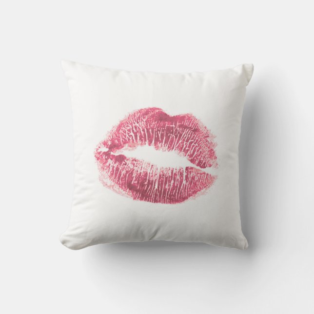 Realistic pink lips, isolated kiss throw pillow (Front)