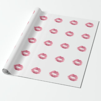 Realistic pink lips, isolated kiss wrapping paper
