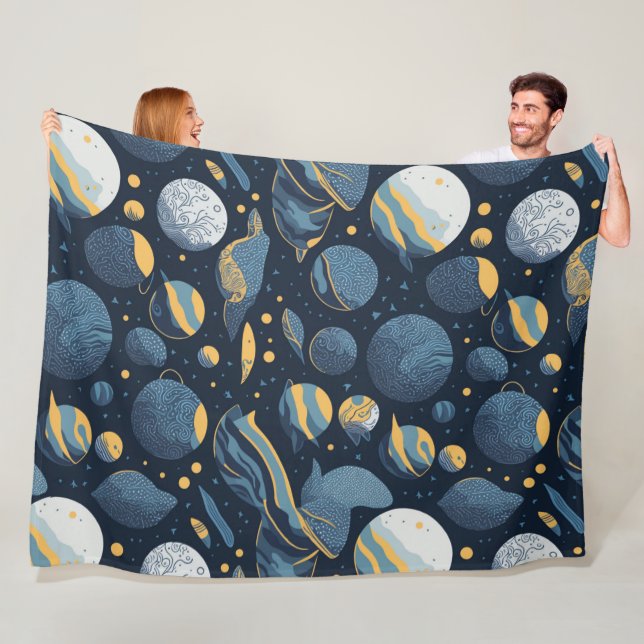 realistic Planets illustration pattern Fleece Blanket (In Situ)