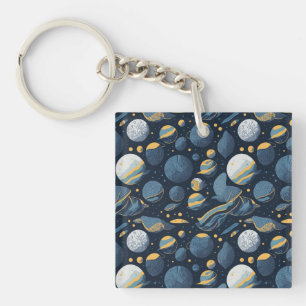 realistic Planets illustration pattern Keychain