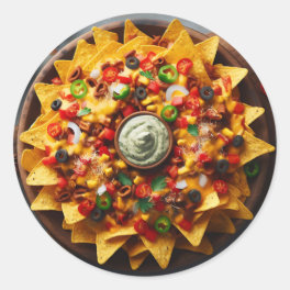 Realistic Plate of Nachos Funny Classic Round Sticker