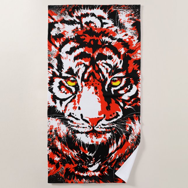 Realistic Red Tiger Head - Tiger Beach Towel (Front)