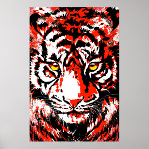 Realistic Red Tiger Head - Tiger Poster