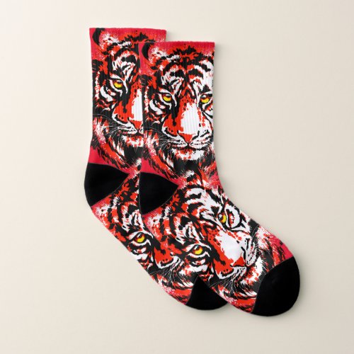 Realistic Red Tiger Head _ Tiger Socks