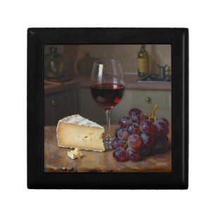 Realistic Red Wine Cheese Grapes Still Life Gift Box