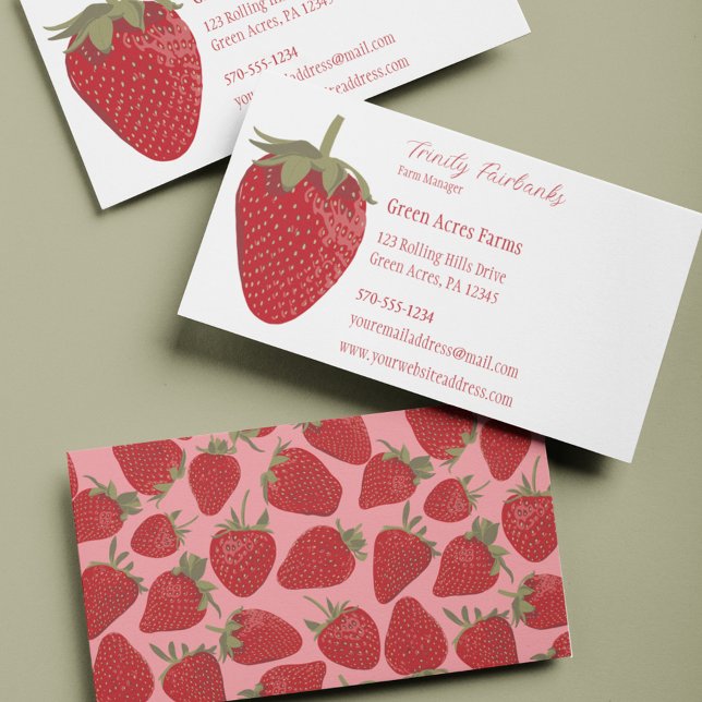 Realistic Ripe Red Strawberry Fruit Graphic Business Card (Creator Uploaded)
