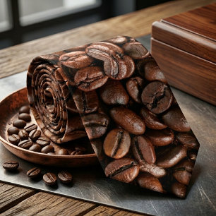 Realistic Roasted Coffee Pattern Neck Tie