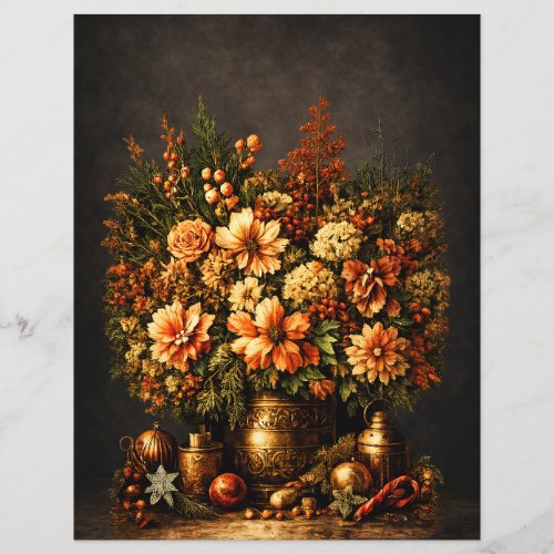 Realistic Rustic Christmas Florals Scrapbook Paper
