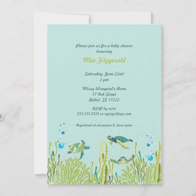 Realistic Sea Turtle Baby Shower or Birthday Party Invitation (Front)