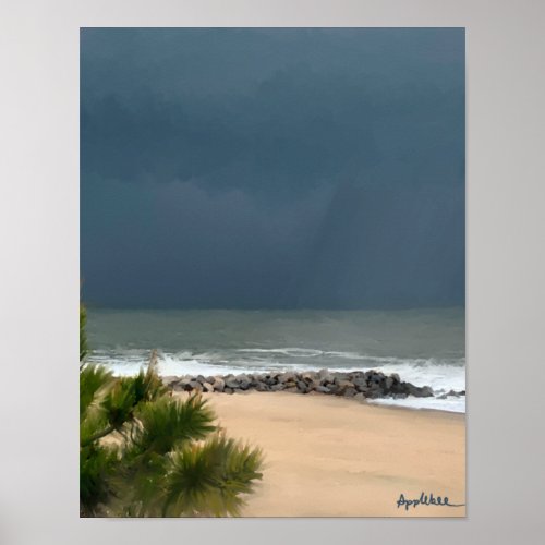 Realistic seascape Delaware Beach Rain Poster