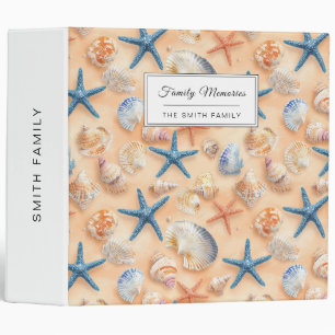 Realistic Seashell Starfish Peach Sand Beach 3 Ring Binder