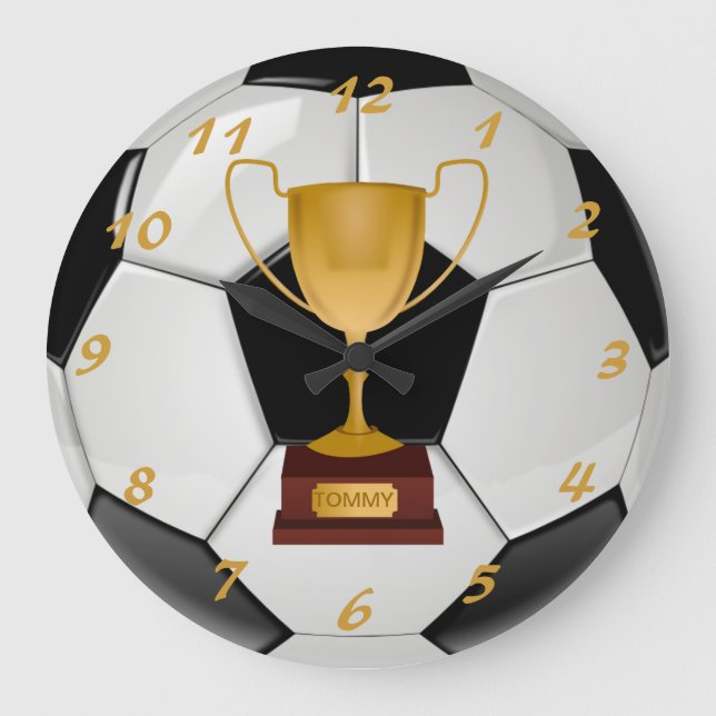 Realistic Soccer Ball and a Trophy Customizable Large Clock (Front)