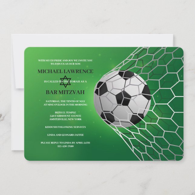 Realistic Soccer Ball Bar Mitzvah Invitation (Front)