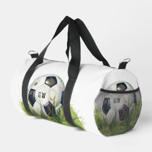 Realistic Soccer Ball Monogram Initials Coach Duffle Bag