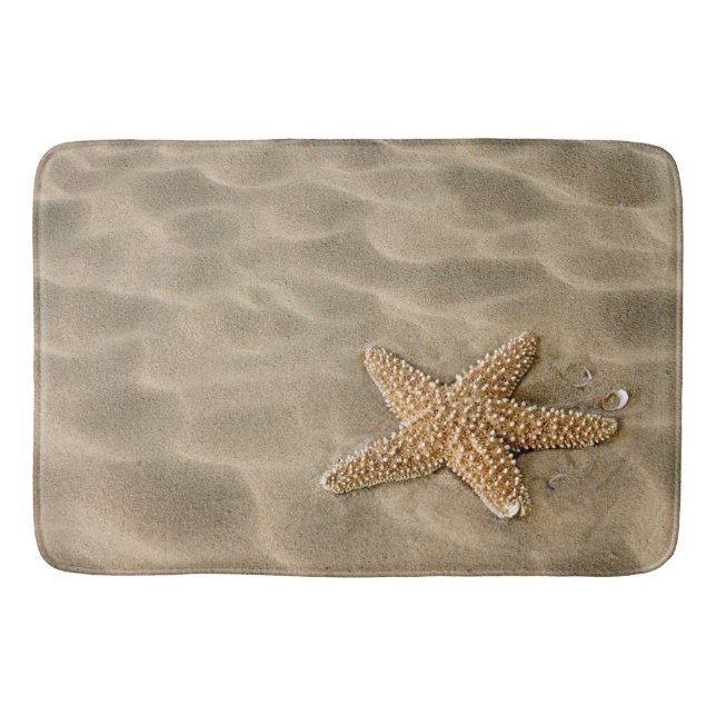 Realistic Soft Beach Sand with Starfish Bathroom Mat (Front)