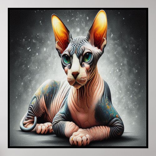 Realistic Sphynx Cat Sphynx Hairless Cat Lover Poster