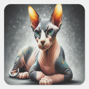 Realistic Sphynx Cat, Sphynx Hairless Cat Lover Square Sticker