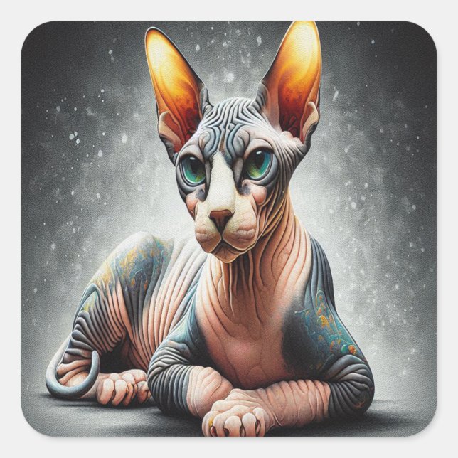 Realistic Sphynx Cat, Sphynx Hairless Cat Lover Square Sticker (Front)