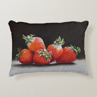Realistic Strawberries Still Life Oil Painting Accent Pillow