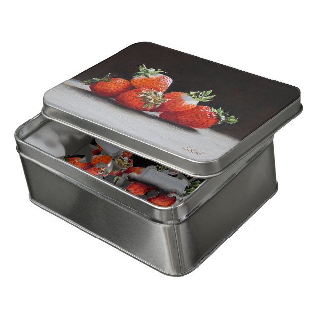 Realistic Strawberries Still Life Oil Painting Jigsaw Puzzle (Lid Open)