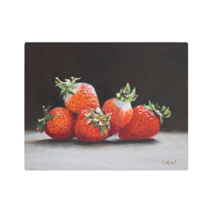Realistic Strawberries Still Life Oil Painting Metal Print